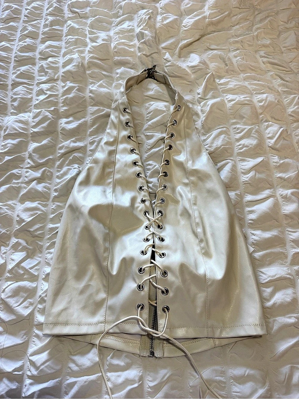 White Lace-Up Corset Crop Top